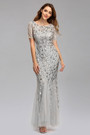New Stylish Mesh Sequin Patchwork Embroidery Inelastic Plus Size 7 Colors Zip-Up Elegant Maxi Evening Dress (With Lining)