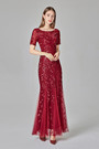 New Stylish Mesh Sequin Patchwork Embroidery Inelastic Plus Size 7 Colors Zip-Up Elegant Maxi Evening Dress (With Lining)