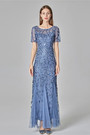 New Stylish Mesh Sequin Patchwork Embroidery Inelastic Plus Size 7 Colors Zip-Up Elegant Maxi Evening Dress (With Lining)