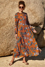 New Stylish Summer Flowers Batch Printing Long Sleeve Slim Casual Dress