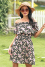 One-Shoulder Plus Size 3 Colors Retro Floral Batch Printing Summer Holiday Dress