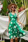 Plus Size 3 Colors New Stylish Summer Zip-Up Flowers Batch Printing Slim Dress