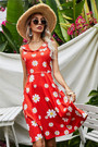 Plus Size 3 Colors New Stylish Summer Zip-Up Flowers Batch Printing Slim Dress