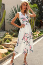 Plus Size 4 Colors Summer Flowers Batch Printing V-Neck New Style Fresh Split Dress
