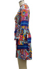 Plus Size Autumn V-Neck Multicolor Batch Printing Lace-Up Stretch Mini Dress
