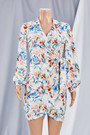 Plus Size Early Autumn V-Neck Lace-Up Digital Batch Printing Stretch Mini Dress