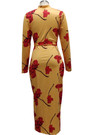 Plus Size Flowers Batch Printing Autumn Zip-Up Stretch Slim Midi Dress (With Belt)