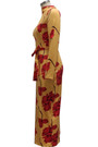 Plus Size Flowers Batch Printing Autumn Zip-Up Stretch Slim Midi Dress (With Belt)