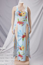 Plus Size New Fashion Flower Batch Printed Summer Sleeveless Sexy Split Dress