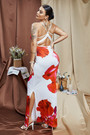 Plus Size New Style Flower Batch Printing Summer Stretch Backless Split Maxi Dress