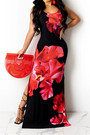 Plus Size New Style Flower Batch Printing Summer Stretch Backless Split Maxi Dress