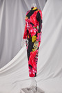 Plus Size New Style Multicolor Batch Printing Autumn Zip-Up Stretch Slim Midi Dress (With Belt)