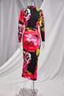 Plus Size New Style Multicolor Batch Printing Autumn Zip-Up Stretch Slim Midi Dress (With Belt)