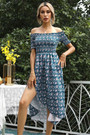Plus Size New Stylish Batch Printing Off Shoulder Short Sleeve Summer Dress