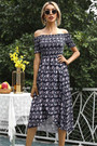 Plus Size New Stylish Batch Printing Off Shoulder Short Sleeve Summer Dress