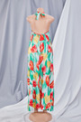 Plus Size New Stylish Batch Printing Summer Halter Neck Loose Stretch Maxi Dress