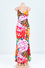 Plus Size New Stylish Flowers Batch Printing Sling Deep V-Neck Sexy Maxi Dress #3#