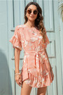 Plus Size New Summer Flowers Batch Printing Round Neck Flax Fresh Dress (With Belt)