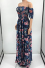 Plus Size Summer Flowers Batch Printing Off Shoulder Inelastic New Stylish Maxi Dress