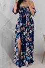 Plus Size Summer Flowers Batch Printing Off Shoulder Inelastic New Stylish Maxi Dress