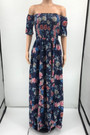 Plus Size Summer Flowers Batch Printing Off Shoulder Inelastic New Stylish Maxi Dress