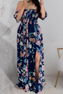 Plus Size Summer Flowers Batch Printing Off Shoulder Inelastic New Stylish Maxi Dress