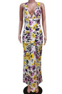 Plus Size Summer Sleeveless Deep V-Neck New Flowers Batch Printing Stretch Maxi Dress