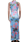 Plus Size Summer Sleeveless Deep V-Neck New Stylish Flowers Batch Printing Stretch Maxi Dress
