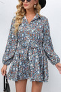 S-2Xl Plus Size New Floral Batch Printing Inelastic Turndown Collar Tie-Waist Retro Stylish A-Line Mini Dress