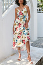 S-2Xl Plus Size New Floral Batch Printing Micro-Elastic Retro Bohemian Spaghetti String Midi Dress
