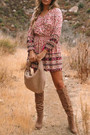 S-2Xl Plus Size Spring New Stylish Inelastic Floral Batch Printing V-Neck Lace-Up Lantern Long Sleeves Casual Mini Dress