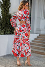 S-2Xl Plus Size Spring New Stylish Inelastic Flower Batch Printing Metal-Ring Linked Hollow Lace-Up Casual Midi Dress
