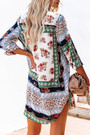 S-2Xl Plus Size Spring New Stylish Inelastic Flower Batch Printing Single-Breasted Long Sleeves Split Casual Mini Dress