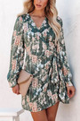 S-2Xl Plus Size Spring New Stylish Inelastic Flower Batch Printing V-Neck Long Sleeves Casual Mini Dress With Belt