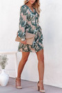 S-2Xl Plus Size Spring New Stylish Inelastic Flower Batch Printing V-Neck Long Sleeves Casual Mini Dress With Belt