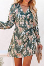 S-2Xl Plus Size Spring New Stylish Inelastic Flower Batch Printing V-Neck Long Sleeves Casual Mini Dress With Belt