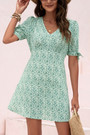 S-2Xl Plus Size Summer 3 Colors Inelastic Floral Batch Printing V-Neck Lace-Up Bow Casual Mini Dress