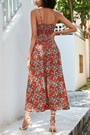 S-2Xl Plus Size Summer Floral Batch Printing Inelastic V-Neck Tie-Waist Retro Spaghetti String Midi Dress