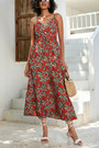 S-2Xl Plus Size Summer Floral Batch Printing Inelastic V-Neck Tie-Waist Retro Spaghetti String Midi Dress