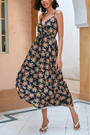 S-2Xl Plus Size Summer Floral Batch Printing Inelastic V-Neck Tie-Waist Retro Stylish Spaghetti String Midi Dress