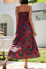 S-2Xl Plus Size Summer Floral Batch Printing Inelastic V-Neck Tie-Waist Stylish Holiday Spaghetti String Midi Dress