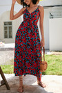 S-2Xl Plus Size Summer Floral Batch Printing Inelastic V-Neck Tie-Waist Stylish Holiday Spaghetti String Midi Dress