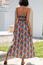 S-2Xl Plus Size Summer Floral Batch Printing Inelastic V-Neck Tie-Waist Vintage Stylish Spaghetti String Midi Dress