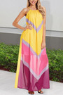 S-2Xl Plus Size Summer New 3 Colors Inelastic Fixed Printing Sleeveless Button Chiffon Loose Casual Maxi Dress
