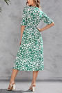 S-2Xl Plus Size Summer New Flower Batch Printing Inelastic Elbow Sleeves V-Neck Split Casual Midi Dress