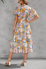 S-2Xl Plus Size Summer New Flower Batch Printing Inelastic V-Neck Short Sleeves With Belt Casual Midi Dress