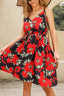 S-2Xl Plus Size Summer New Flower Batch Printing Stretch Sling Backless Fashion Casual Midi Dress