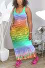 S-2Xl Plus Size Summer New Stretch 4 Colors Fish Scale Printing Sleeveless Casual Maxi Dress