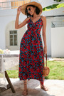 S-2Xl Plus Size Summer New Style Inelastic Flower & Leaf Batch Printing Sling Backless Casual Midi Dress