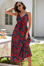 S-2Xl Plus Size Summer New Style Inelastic Flower & Leaf Batch Printing Sling Backless Casual Midi Dress